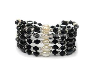 36inch Freshwater Pearl , Black Glass Beads,Magnetic Wrap Bracelet Necklace All in One Set